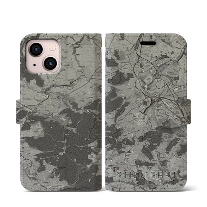 【シュトゥットガルト（ドイツ）】地図柄iPhoneケース（手帳タイプ）モノトーン・iPhone 13 mini 用