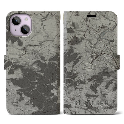 【シュトゥットガルト（ドイツ）】地図柄iPhoneケース（手帳タイプ）モノトーン・iPhone 14 用