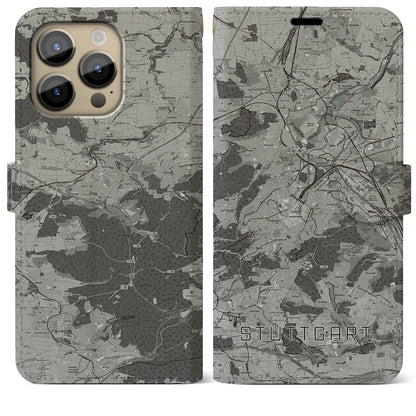 【シュトゥットガルト（ドイツ）】地図柄iPhoneケース（手帳タイプ）モノトーン・iPhone 14 Pro Max 用