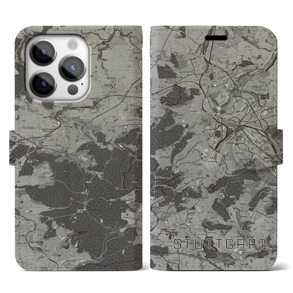 【シュトゥットガルト（ドイツ）】地図柄iPhoneケース（手帳タイプ）モノトーン・iPhone 14 Pro 用