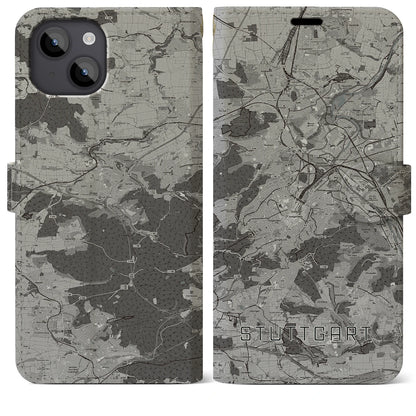 【シュトゥットガルト（ドイツ）】地図柄iPhoneケース（手帳タイプ）モノトーン・iPhone 14 Plus 用