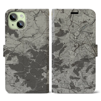 【シュトゥットガルト（ドイツ）】地図柄iPhoneケース（手帳タイプ）モノトーン・iPhone 15 用