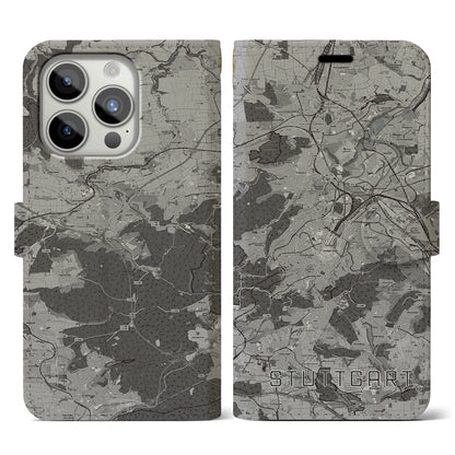 【シュトゥットガルト（ドイツ）】地図柄iPhoneケース（手帳タイプ）モノトーン・iPhone 15 Pro 用