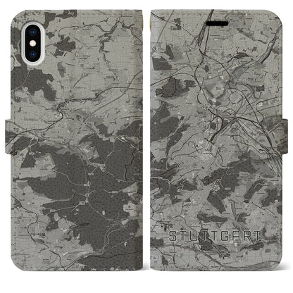【シュトゥットガルト（ドイツ）】地図柄iPhoneケース（手帳タイプ）モノトーン・iPhone XS Max 用