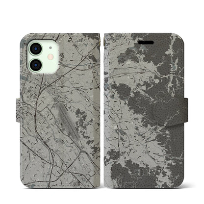 【須恵（福岡県）】地図柄iPhoneケース（手帳タイプ）モノトーン・iPhone 12 mini 用