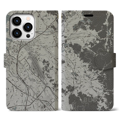 【須恵（福岡県）】地図柄iPhoneケース（手帳タイプ）モノトーン・iPhone 13 Pro 用