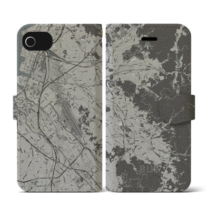 【須恵（福岡県）】地図柄iPhoneケース（手帳タイプ）モノトーン・iPhone SE（第3 / 第2世代） / 8 / 7 / 6s / 6 用