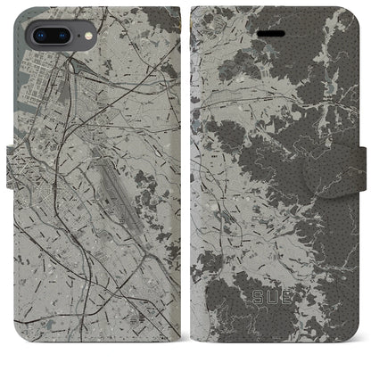 【須恵（福岡県）】地図柄iPhoneケース（手帳タイプ）モノトーン・iPhone 8Plus /7Plus / 6sPlus / 6Plus 用