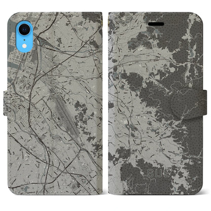 【須恵（福岡県）】地図柄iPhoneケース（手帳タイプ）モノトーン・iPhone XR 用