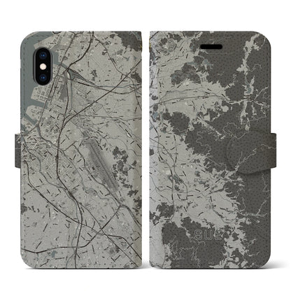 【須恵（福岡県）】地図柄iPhoneケース（手帳タイプ）モノトーン・iPhone XS / X 用