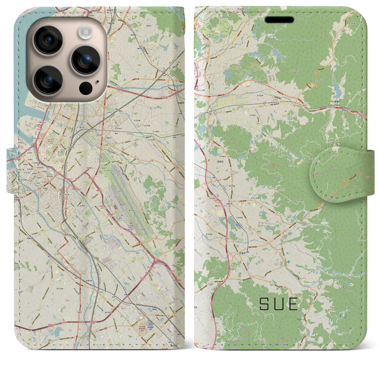 【須恵（福岡県）】地図柄iPhoneケース（手帳タイプ）ナチュラル・iPhone 16 Plus 用