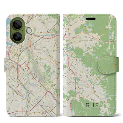 【須恵（福岡県）】地図柄iPhoneケース（手帳タイプ）