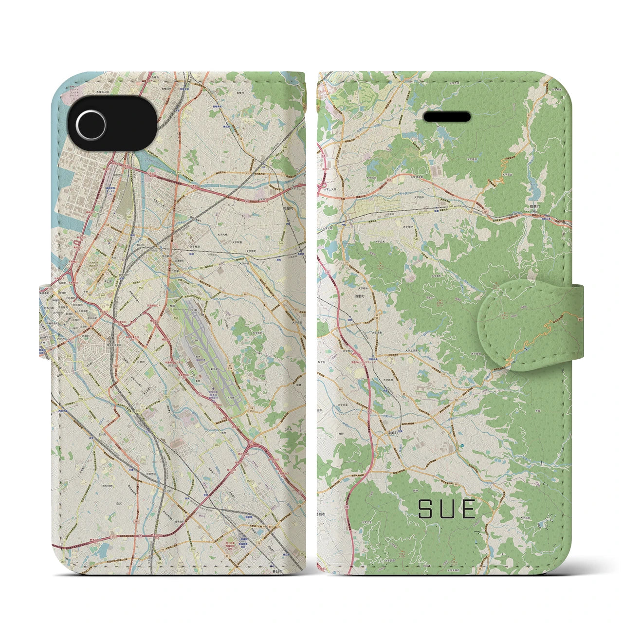 【須恵（福岡県）】地図柄iPhoneケース（手帳タイプ）