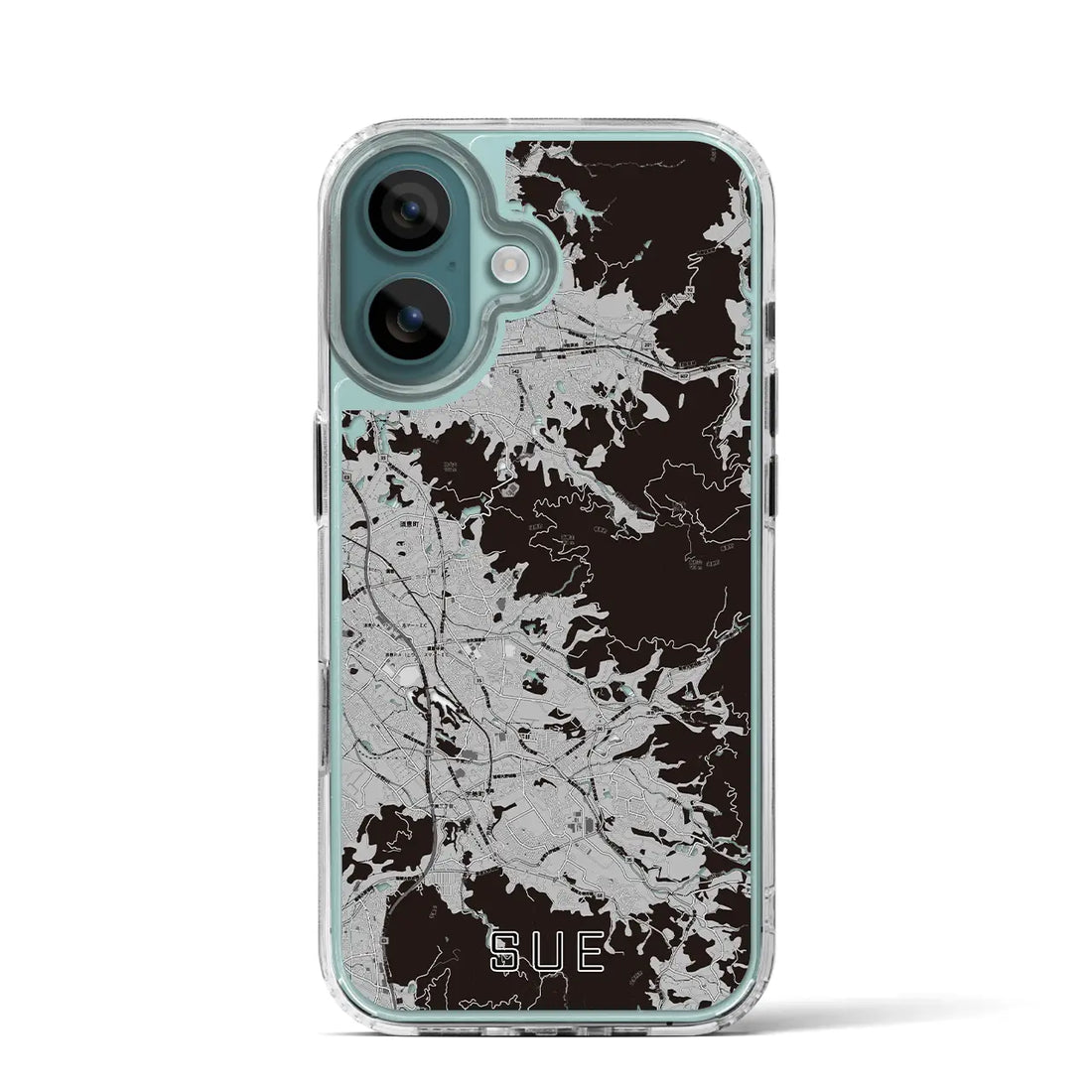 【須恵(福岡県)】地図柄iPhoneケース(MagSafeタイプ)モノトーン・iPhone 16 Pro 用