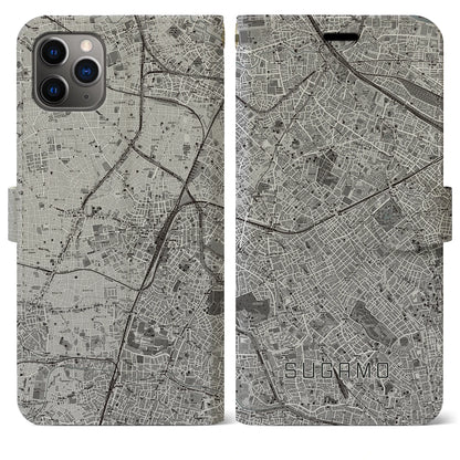 【巣鴨（東京都）】地図柄iPhoneケース（手帳タイプ）モノトーン・iPhone 11 Pro Max 用