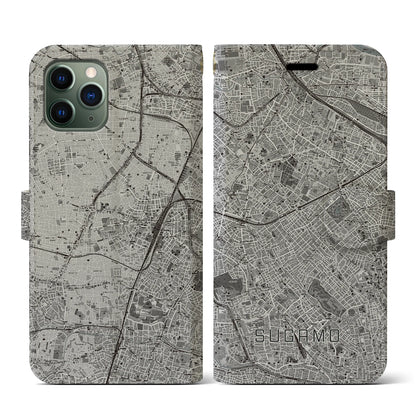 【巣鴨（東京都）】地図柄iPhoneケース（手帳タイプ）モノトーン・iPhone 11 Pro 用