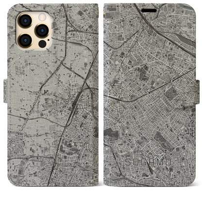 【巣鴨（東京都）】地図柄iPhoneケース（手帳タイプ）モノトーン・iPhone 12 Pro Max 用