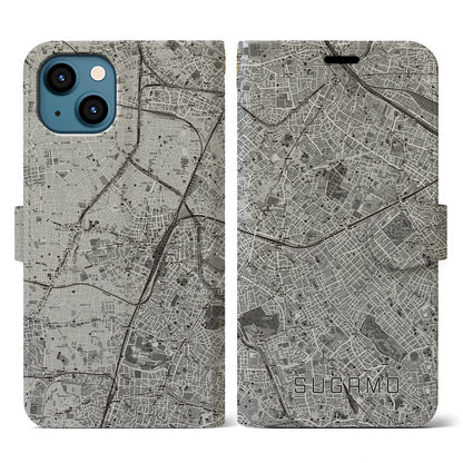 【巣鴨（東京都）】地図柄iPhoneケース（手帳タイプ）モノトーン・iPhone 13 用