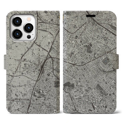 【巣鴨（東京都）】地図柄iPhoneケース（手帳タイプ）モノトーン・iPhone 13 Pro 用