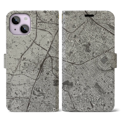 【巣鴨（東京都）】地図柄iPhoneケース（手帳タイプ）モノトーン・iPhone 14 用