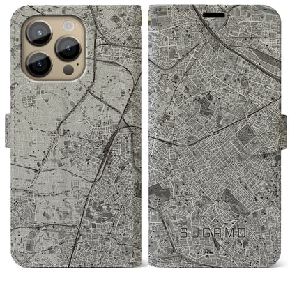 【巣鴨（東京都）】地図柄iPhoneケース（手帳タイプ）モノトーン・iPhone 14 Pro Max 用