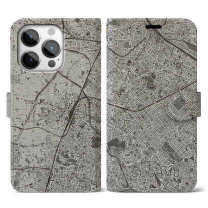 【巣鴨（東京都）】地図柄iPhoneケース（手帳タイプ）モノトーン・iPhone 14 Pro 用