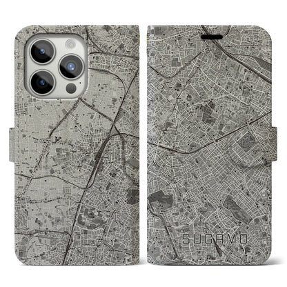 【巣鴨（東京都）】地図柄iPhoneケース（手帳タイプ）モノトーン・iPhone 15 Pro 用