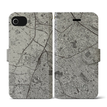 【巣鴨（東京都）】地図柄iPhoneケース（手帳タイプ）モノトーン・iPhone SE（第3 / 第2世代） / 8 / 7 / 6s / 6 用