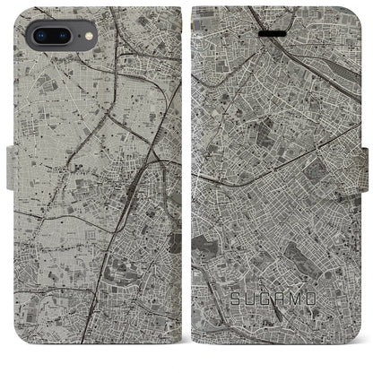 【巣鴨（東京都）】地図柄iPhoneケース（手帳タイプ）モノトーン・iPhone 8Plus /7Plus / 6sPlus / 6Plus 用