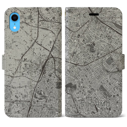 【巣鴨（東京都）】地図柄iPhoneケース（手帳タイプ）モノトーン・iPhone XR 用