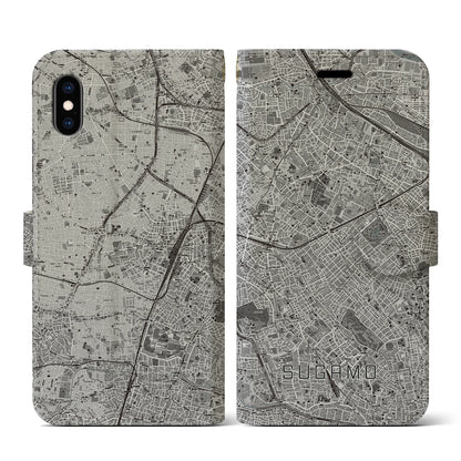 【巣鴨（東京都）】地図柄iPhoneケース（手帳タイプ）モノトーン・iPhone XS / X 用