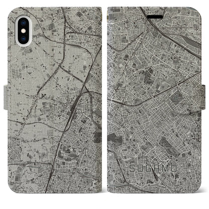 【巣鴨（東京都）】地図柄iPhoneケース（手帳タイプ）モノトーン・iPhone XS Max 用