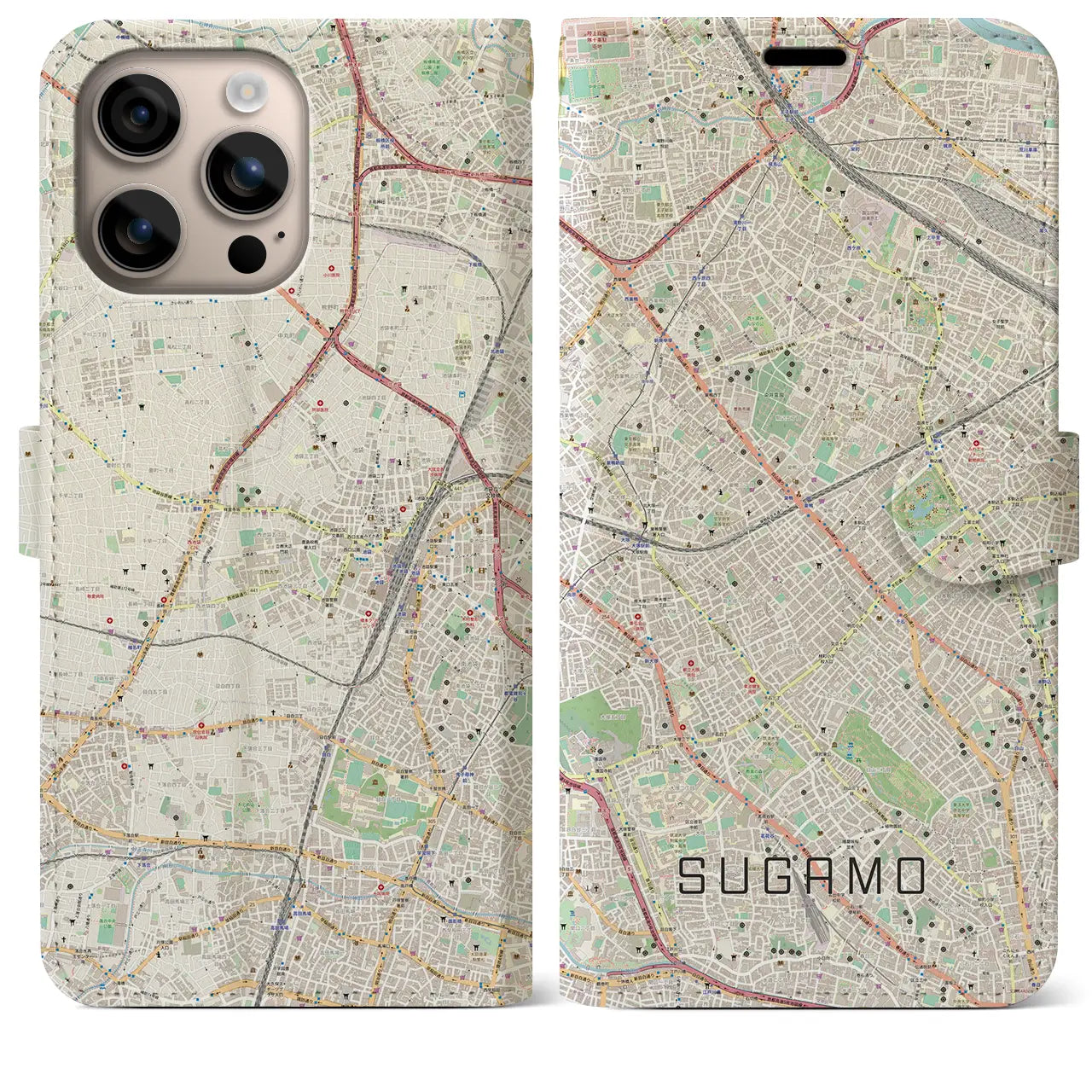 【巣鴨（東京都）】地図柄iPhoneケース（手帳タイプ）ナチュラル・iPhone 16 Plus 用