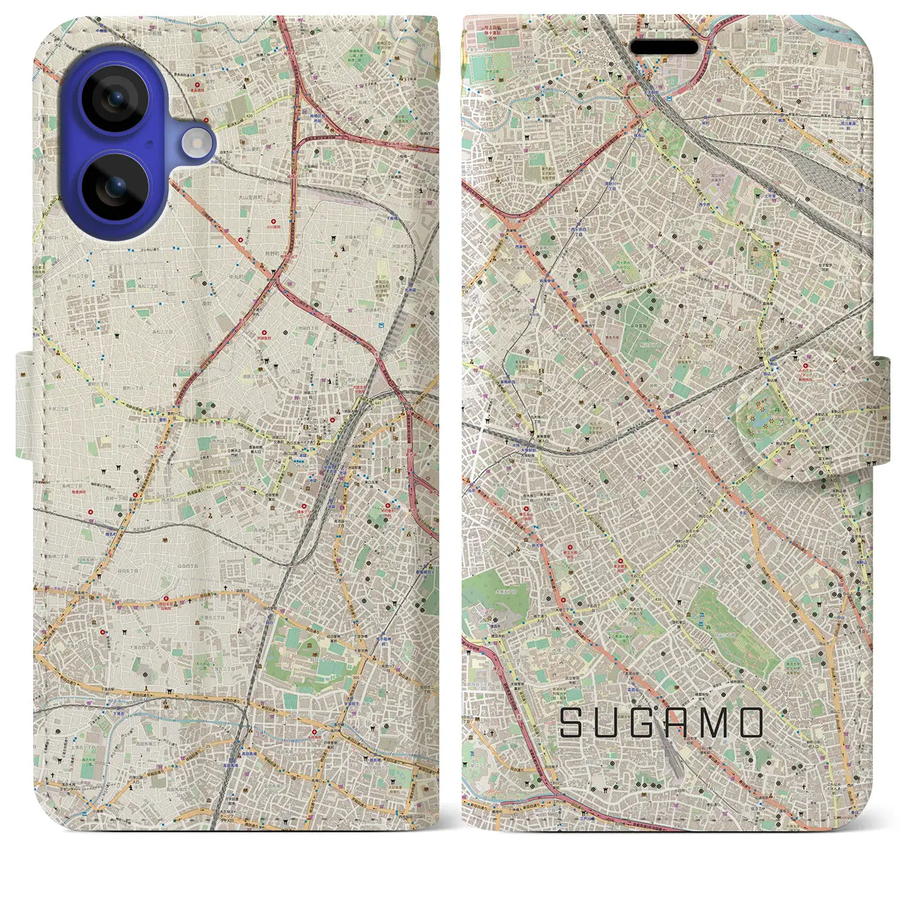 【巣鴨（東京都）】地図柄iPhoneケース（手帳タイプ）ナチュラル・iPhone 16 Pro Max 用