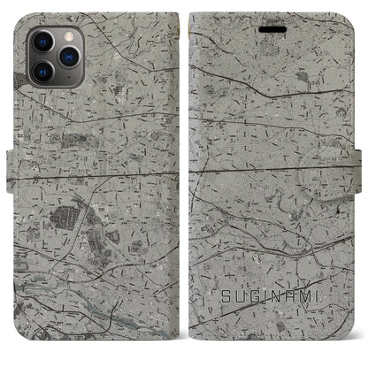 【杉並（東京都）】地図柄iPhoneケース（手帳タイプ）モノトーン・iPhone 11 Pro Max 用