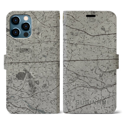 【杉並（東京都）】地図柄iPhoneケース（手帳タイプ）モノトーン・iPhone 12 / 12 Pro 用