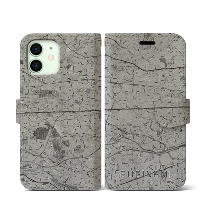 【杉並（東京都）】地図柄iPhoneケース（手帳タイプ）モノトーン・iPhone 12 mini 用