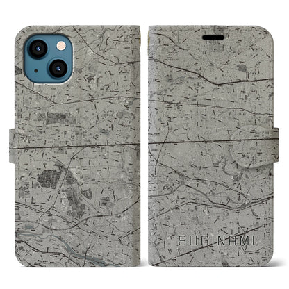 【杉並（東京都）】地図柄iPhoneケース（手帳タイプ）モノトーン・iPhone 13 用