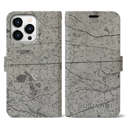 【杉並（東京都）】地図柄iPhoneケース（手帳タイプ）モノトーン・iPhone 13 Pro 用