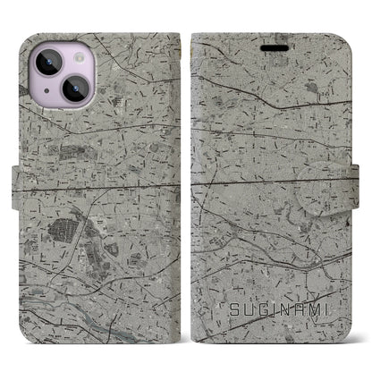 【杉並（東京都）】地図柄iPhoneケース（手帳タイプ）モノトーン・iPhone 14 用