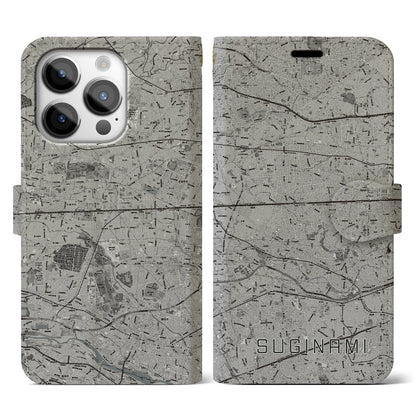【杉並（東京都）】地図柄iPhoneケース（手帳タイプ）モノトーン・iPhone 14 Pro 用