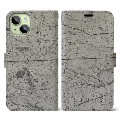 【杉並（東京都）】地図柄iPhoneケース（手帳タイプ）モノトーン・iPhone 15 用