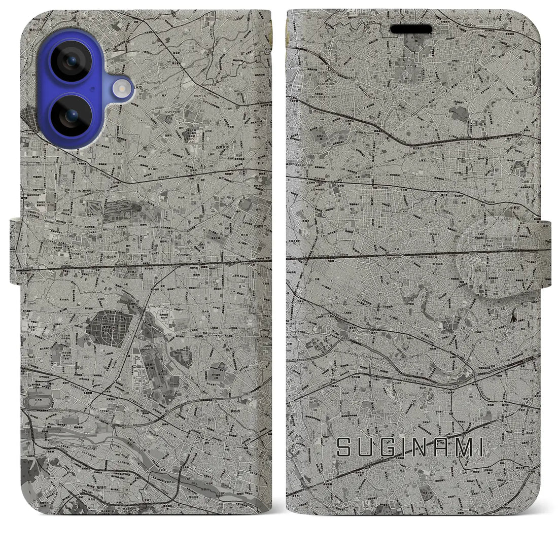 【杉並(東京都)】地図柄iPhoneケース(手帳タイプ)モノトーン・iPhone 16 Pro Max 用