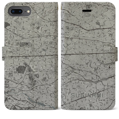 【杉並（東京都）】地図柄iPhoneケース（手帳タイプ）モノトーン・iPhone 8Plus /7Plus / 6sPlus / 6Plus 用