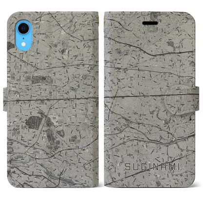 【杉並（東京都）】地図柄iPhoneケース（手帳タイプ）モノトーン・iPhone XR 用