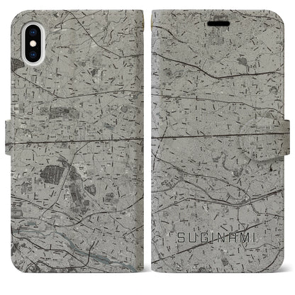 【杉並（東京都）】地図柄iPhoneケース（手帳タイプ）モノトーン・iPhone XS Max 用