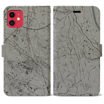 【杉戸（埼玉県）】地図柄iPhoneケース（手帳タイプ）モノトーン・iPhone 11 用