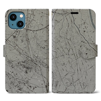 【杉戸（埼玉県）】地図柄iPhoneケース（手帳タイプ）モノトーン・iPhone 13 用