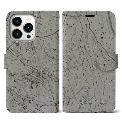 【杉戸（埼玉県）】地図柄iPhoneケース（手帳タイプ）モノトーン・iPhone 13 Pro 用