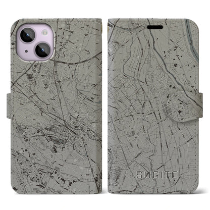 【杉戸（埼玉県）】地図柄iPhoneケース（手帳タイプ）モノトーン・iPhone 14 用